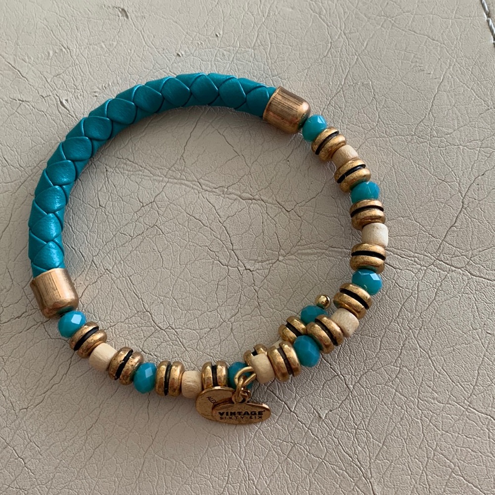 Alex and Ani blue and gold beaded bracelet